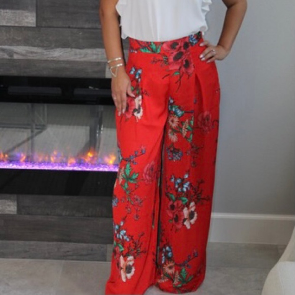 FLORAL PRINT HIGH RISE PALAZZO PANT